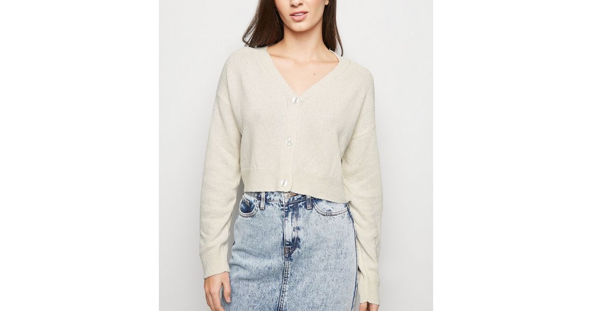 Cream Cropped Knit Cardigan New Look