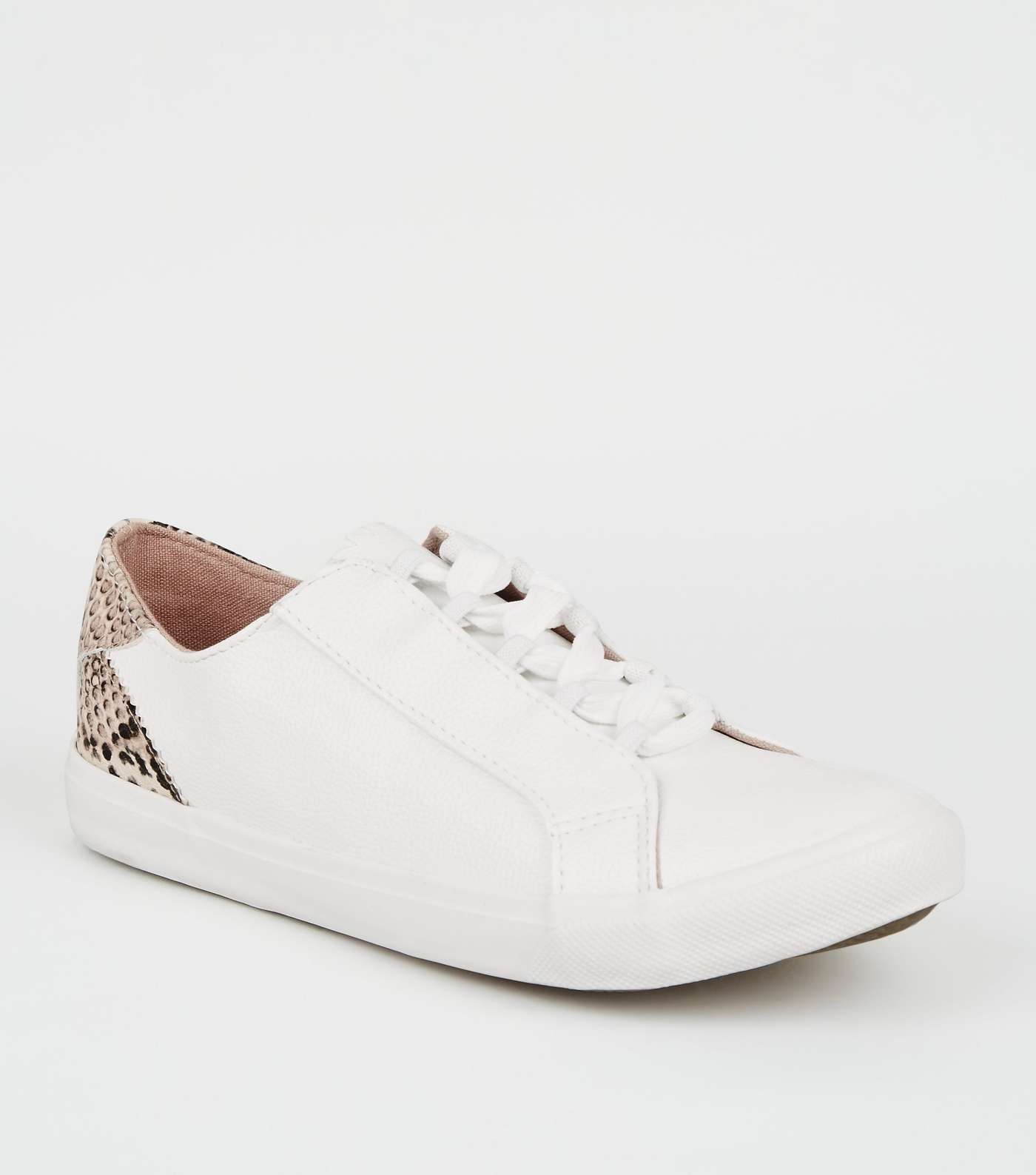 Wide Fit White Faux Snake Heel Trainers