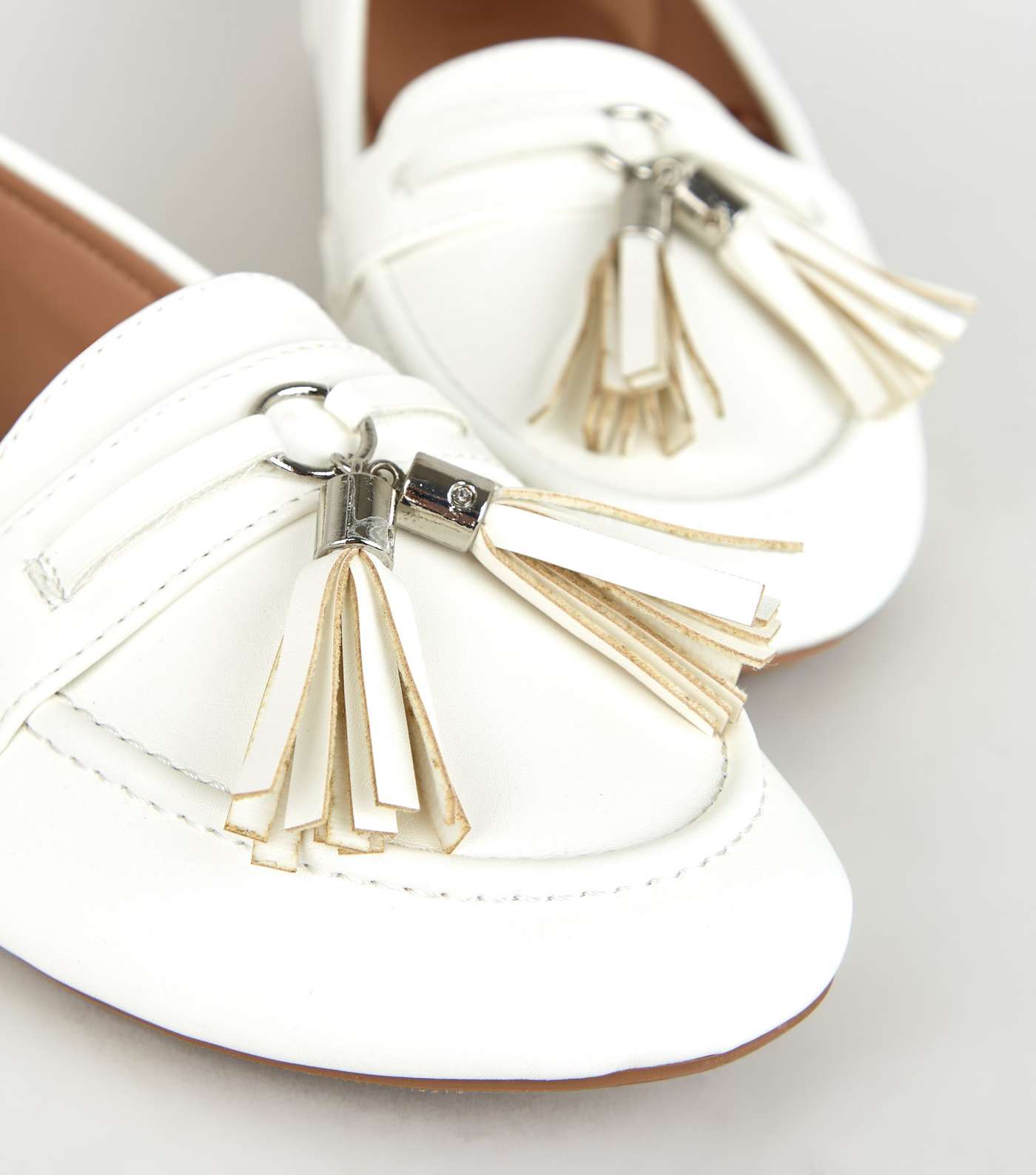 Wide Fit White Tassel Trim Loafers Image 4