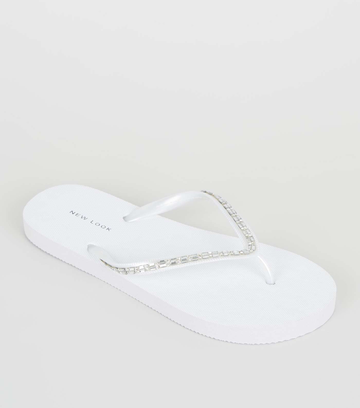 White Diamanté Strap Flip Flops