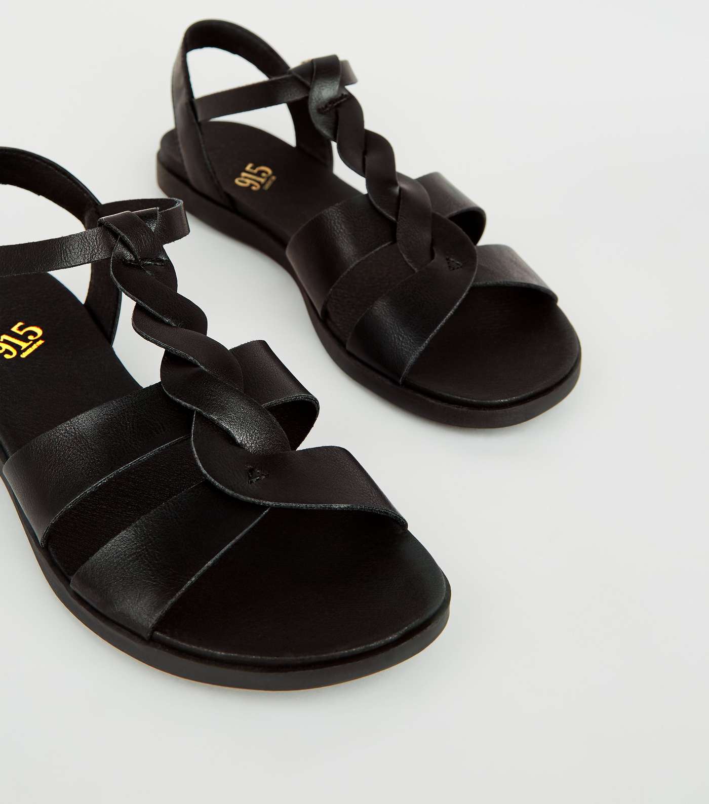 Girls Black Plait Strap Footbed Sandals Image 4