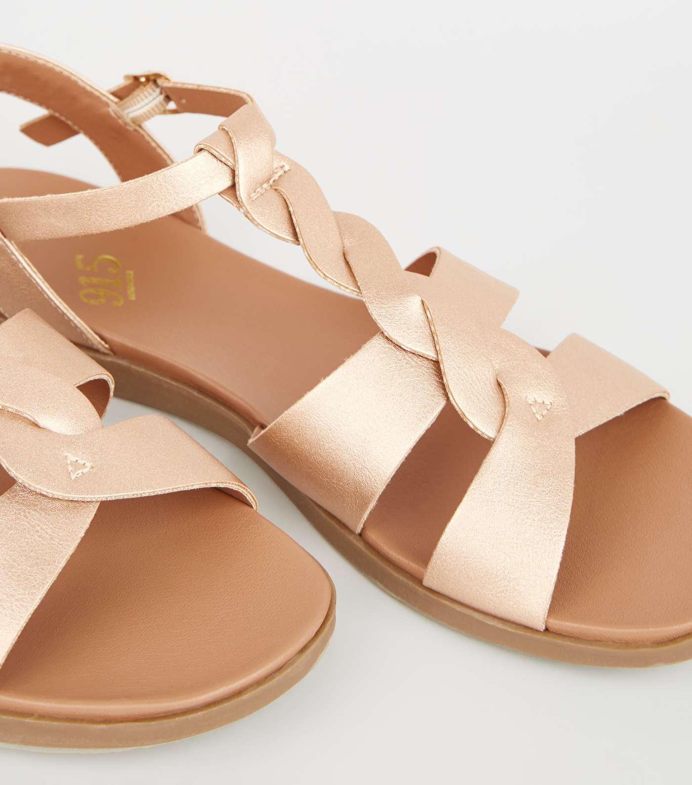 Girls Rose Gold Plait Strap Footbed Sandals Image 4