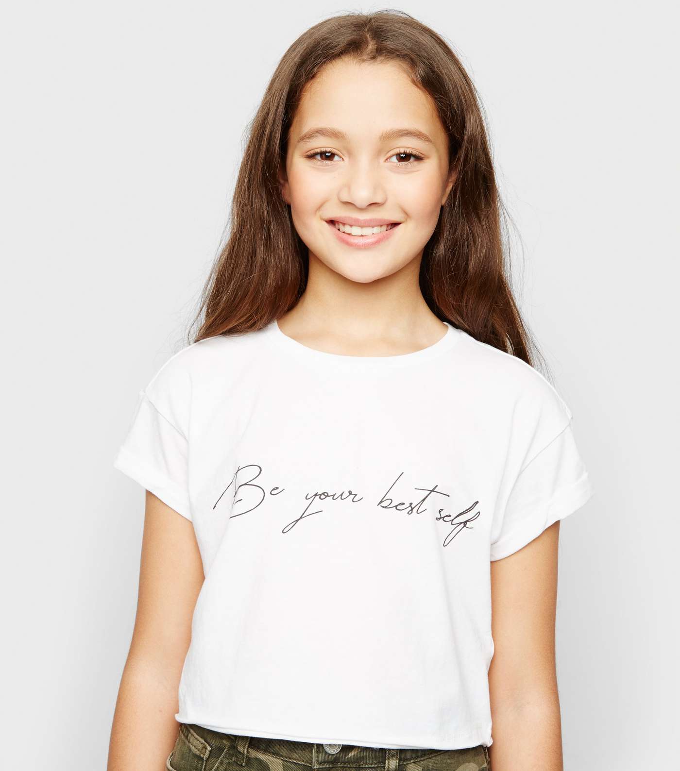Girls White Be Your Best Self Slogan T-Shirt
