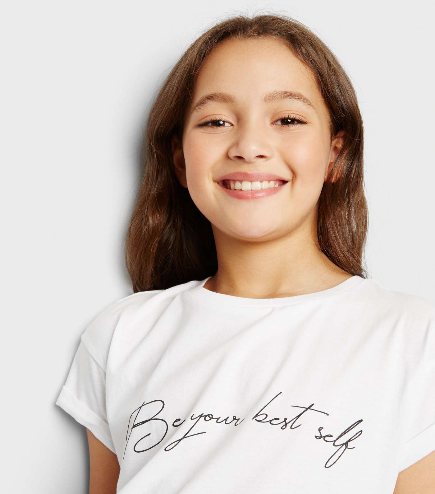 Girls White Be Your Best Self Slogan T-Shirt Image 5