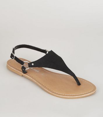 wide fit flat black sandals