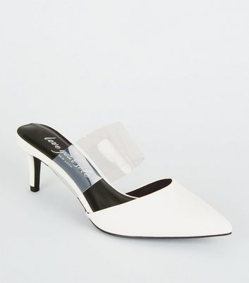 white clear mules
