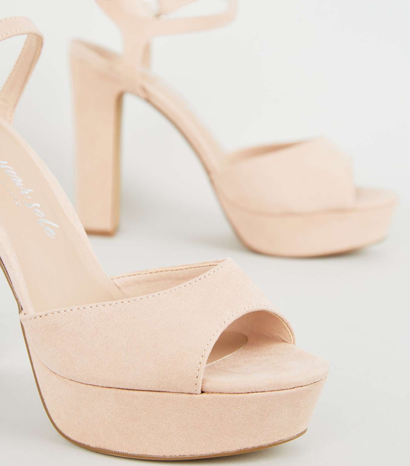 Wide Fit Pale Pink Suedette Platform Heels Image 3