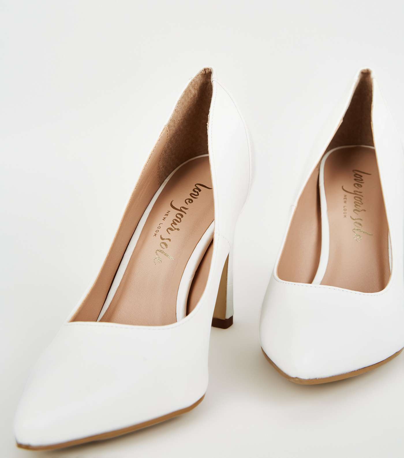 White Faux Croc Panel Flare Heel Courts Image 4