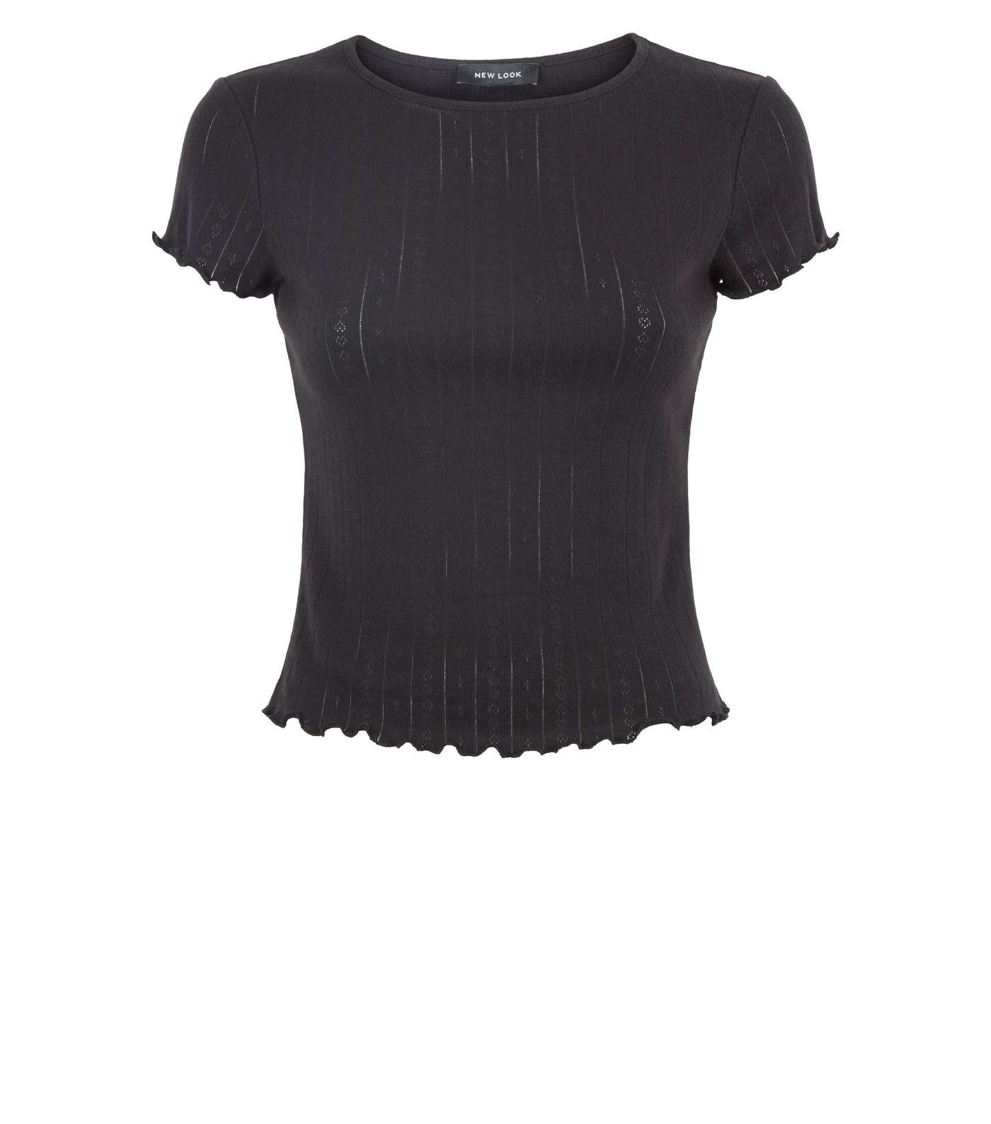 Black Pointelle Frill Trim T-Shirt Image 3