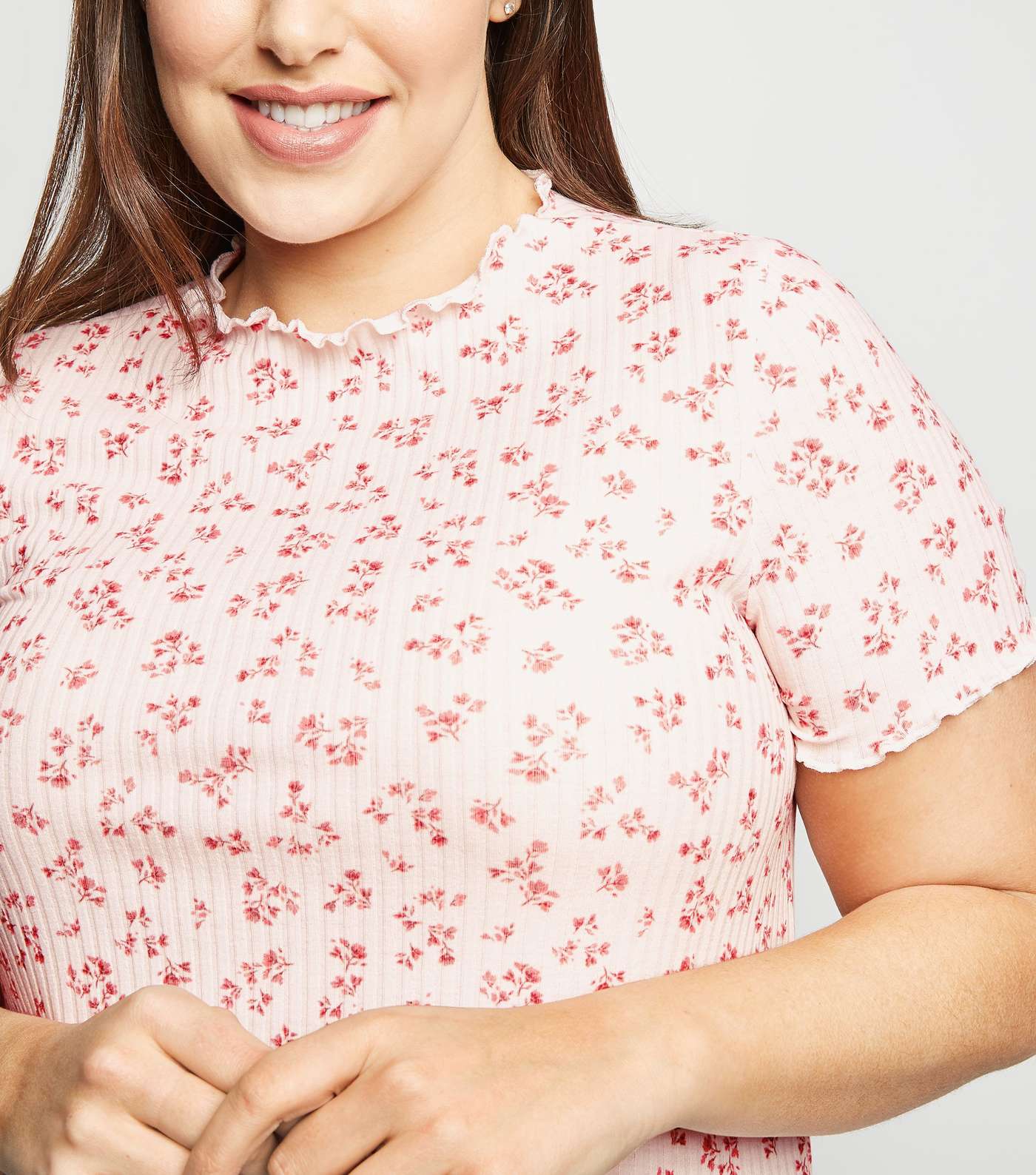 Curves White Ditsy Floral Frill Trim Top Image 5