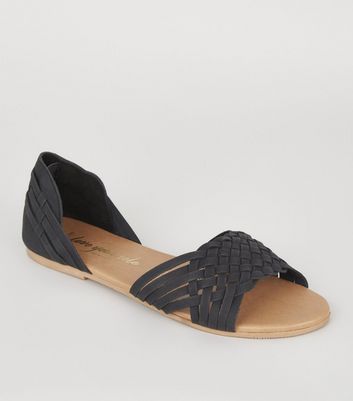 black leather woven sandals