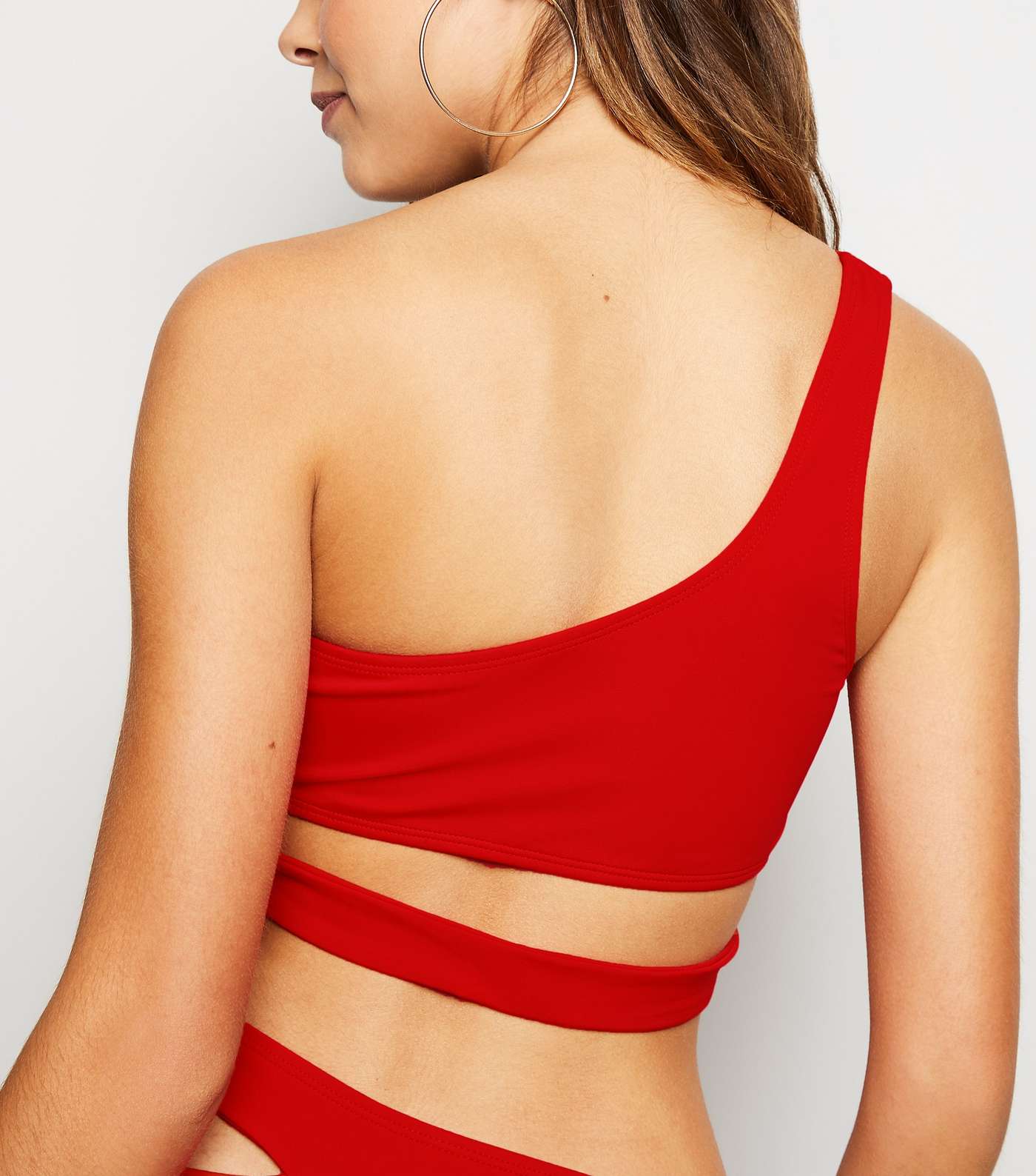 Red Cut Out One Shoulder Bikini Top Image 3