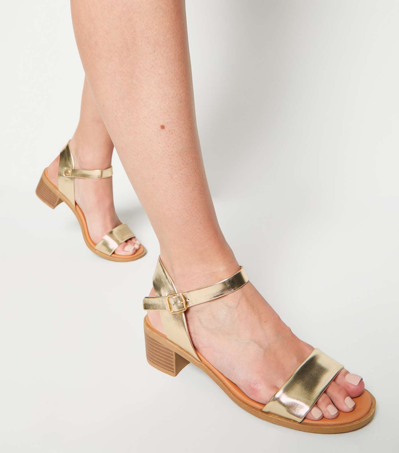 Wide Fit Gold Metallic Footbed Sandals Image 2