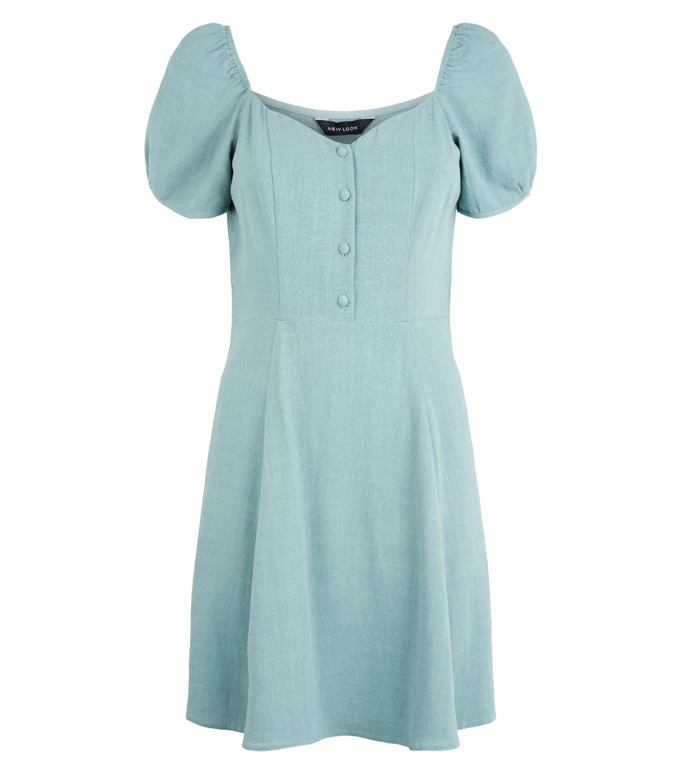 Mint Green Linen-Look Puff Sleeve Milkmaid Dress Image 4