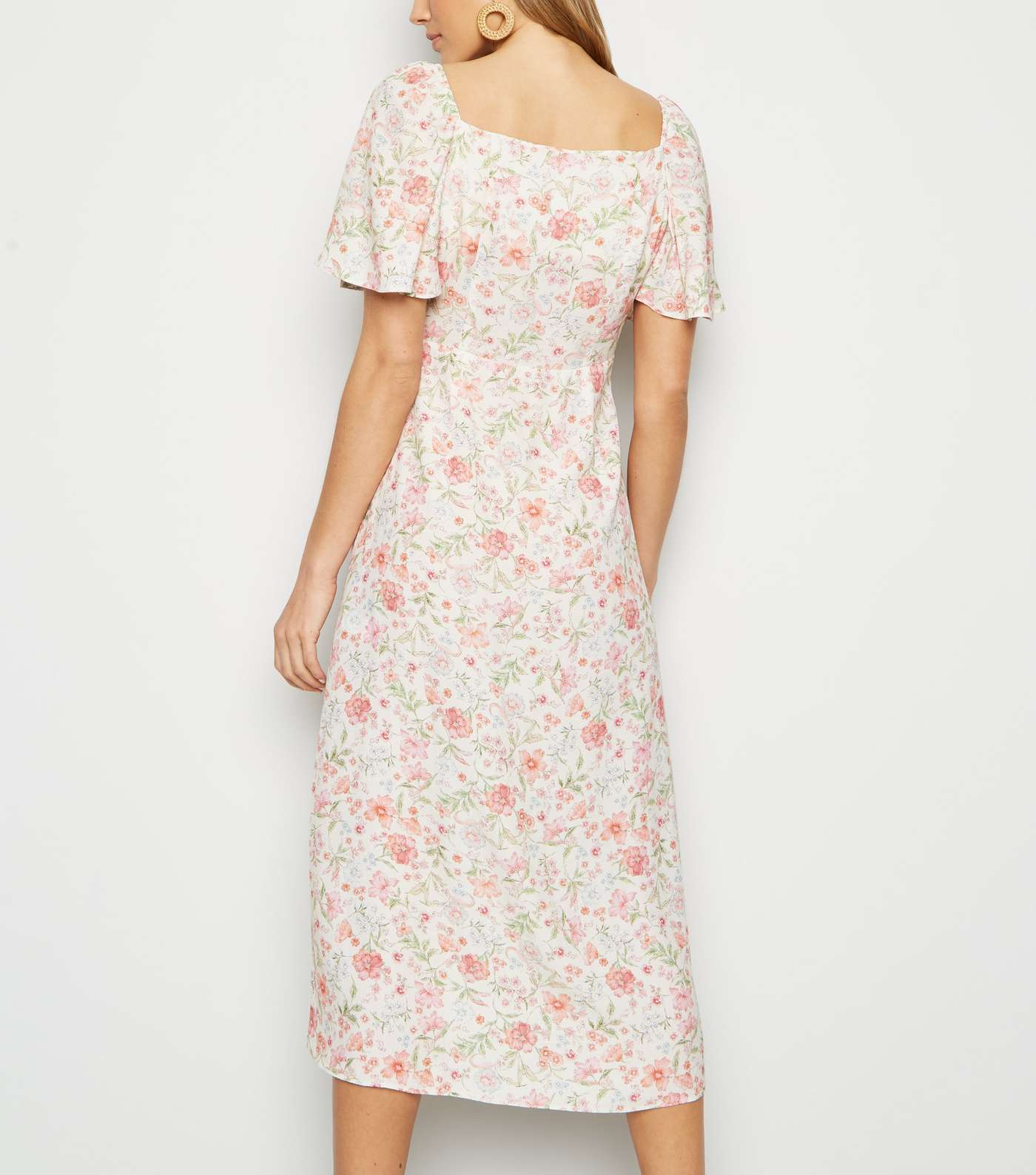 White Floral Button Up Midi Milkmaid Dress Image 3