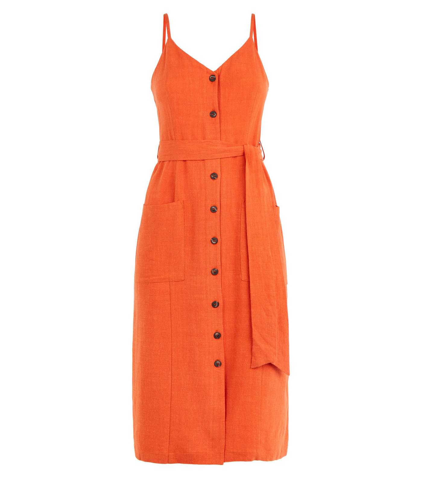 Orange Linen-Look Belted Midi Dress Image 4