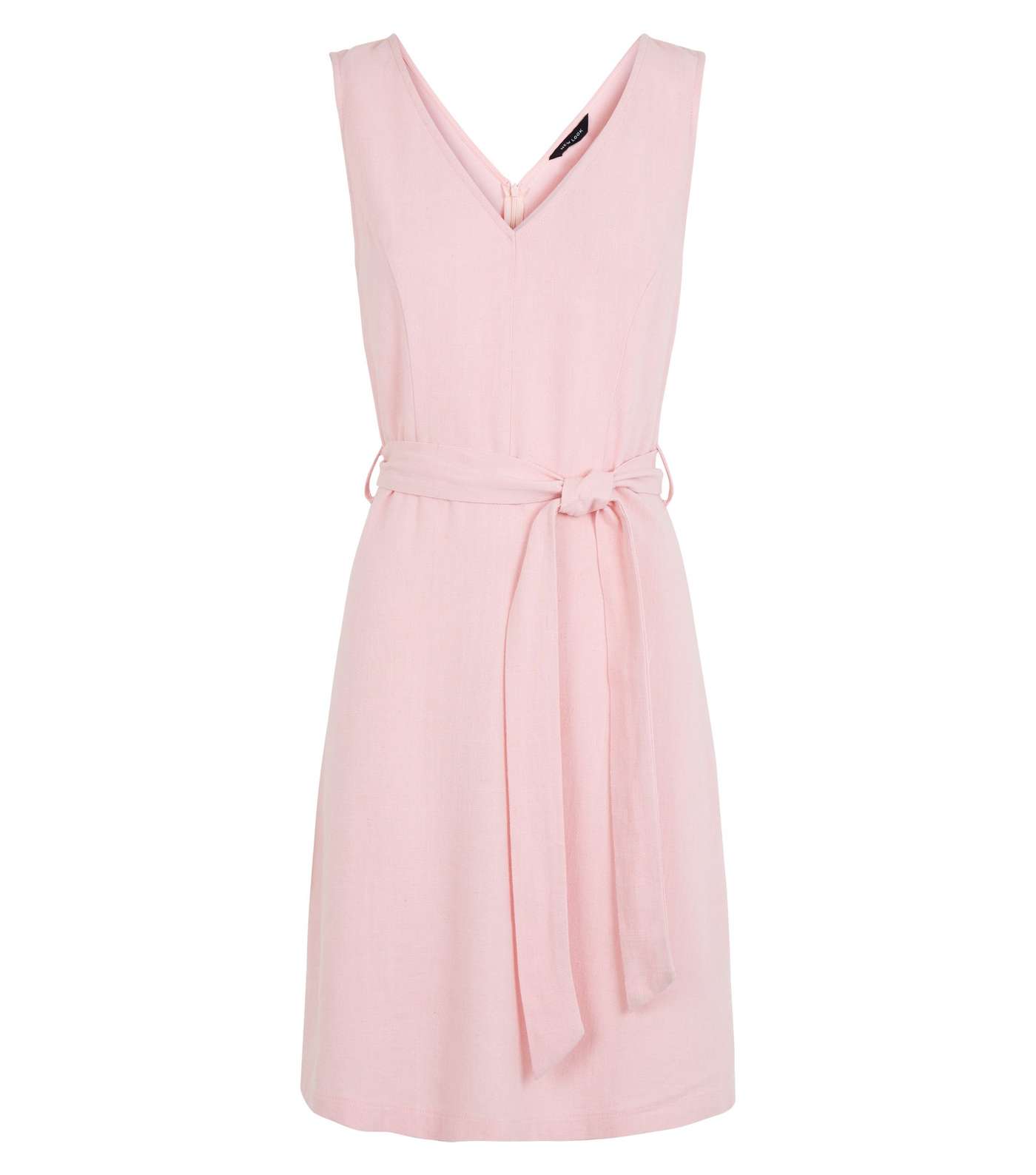 Pink Linen Look Belted Pinafore Dress Image 4