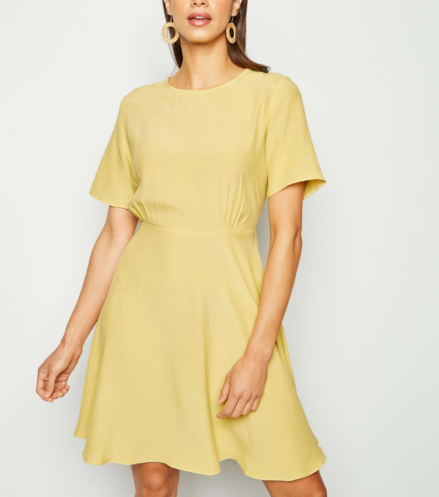 Yellow Round Neck Tea Dress