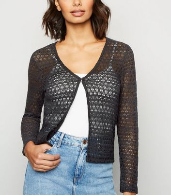 black pointelle cardigan