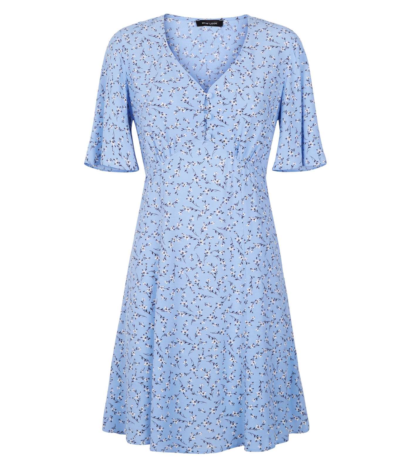 Blue Ditsy Floral Button Up Tea Dress Image 4