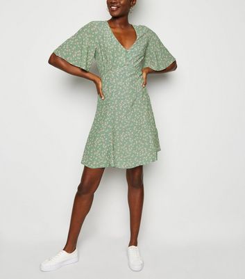 green floral button up dress