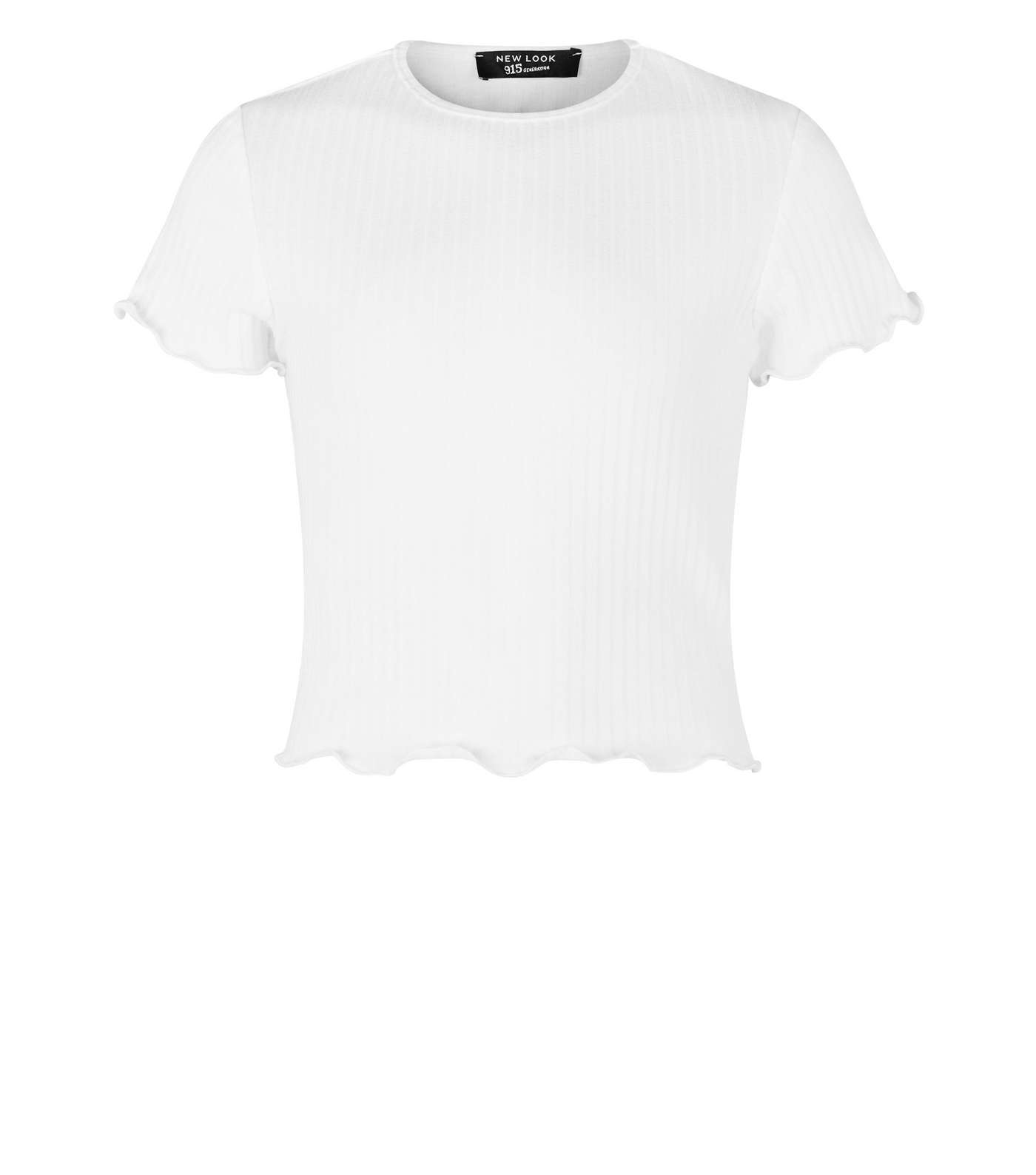 Girls Cream Ribbed Frill Trim T-Shirt Image 4