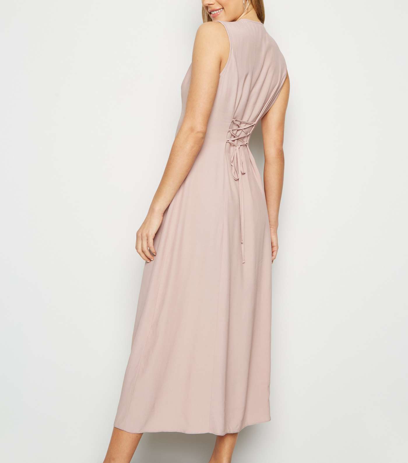 Pink Tie Back Button Up Midi Dress Image 2