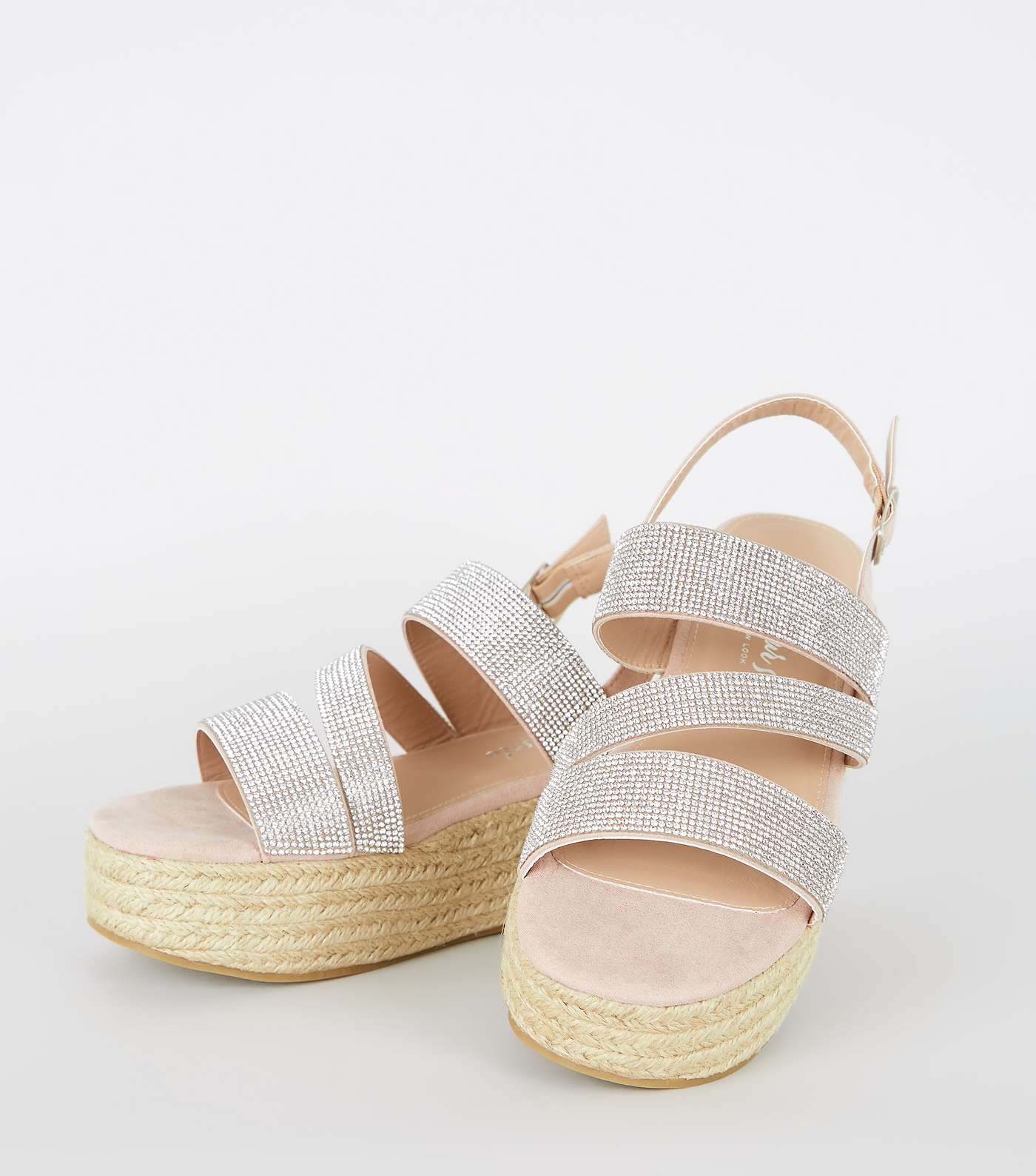 Pale Pink Diamanté Strap Flatform Sandals Image 4