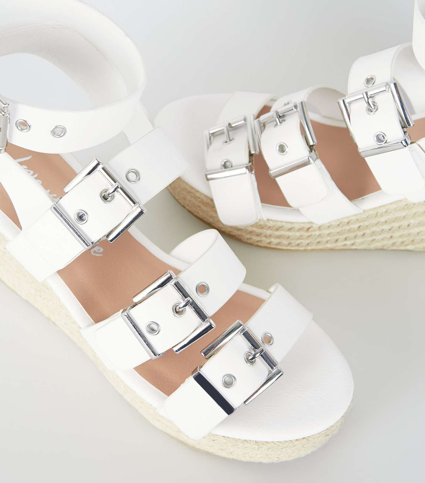 White Buckle Strap Espadrille Wedges Image 4