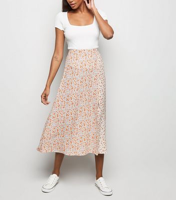 White Floral Side Split Midi Skirt | New Look