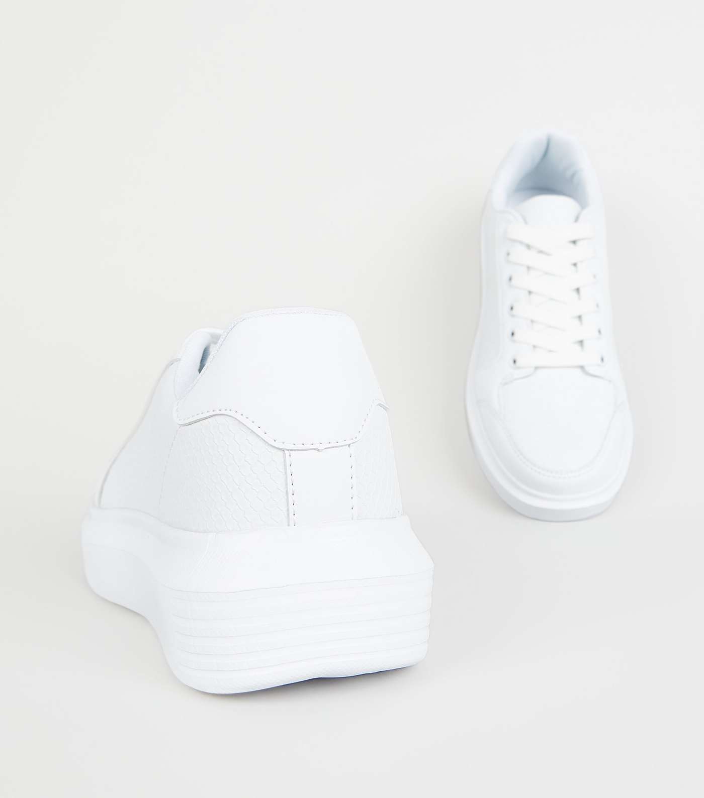 White Leather-Look Faux Snake Lace-Up Trainers Image 4