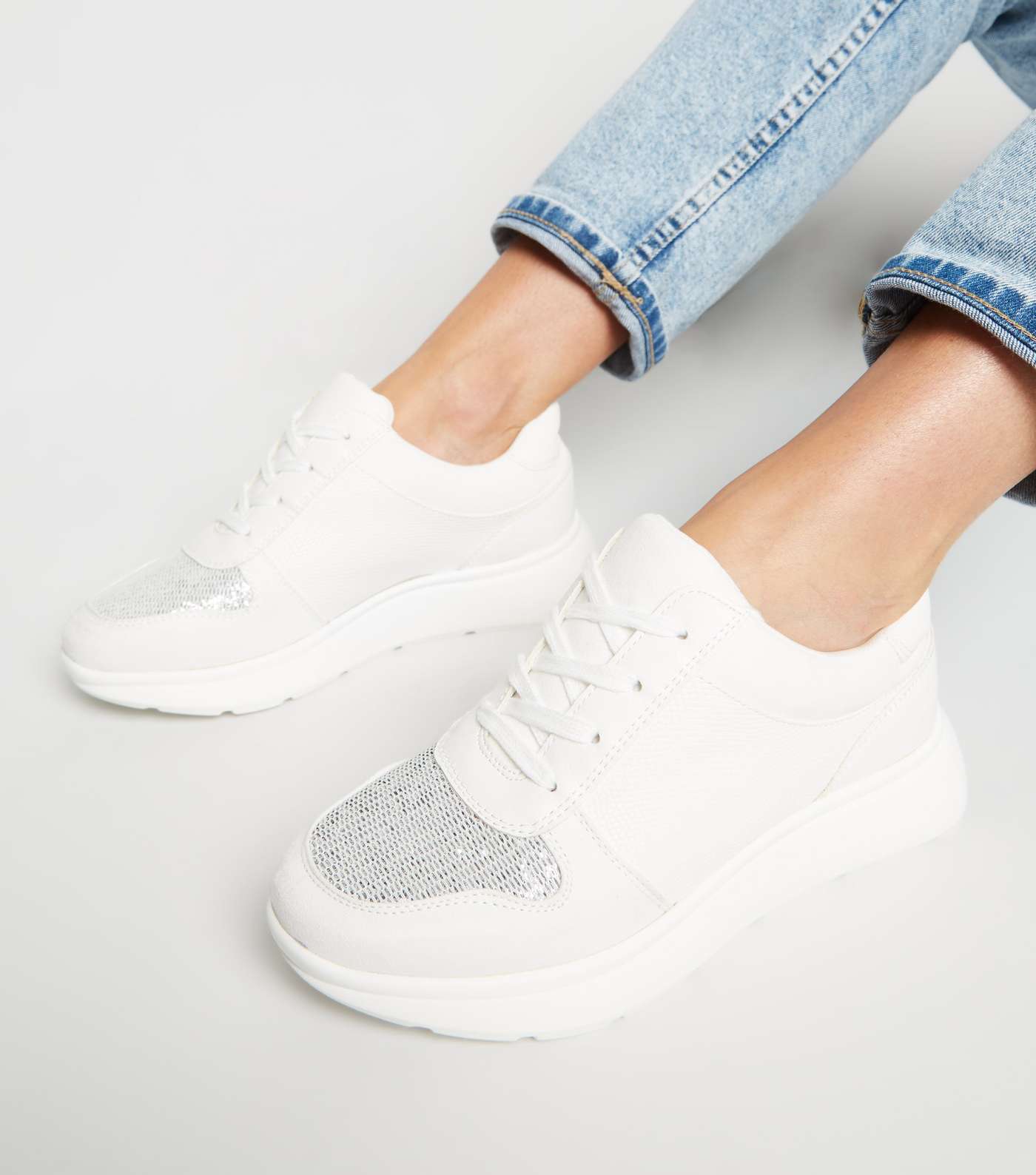 White Panelled Metallic Glitter Chunky Trainers Image 2