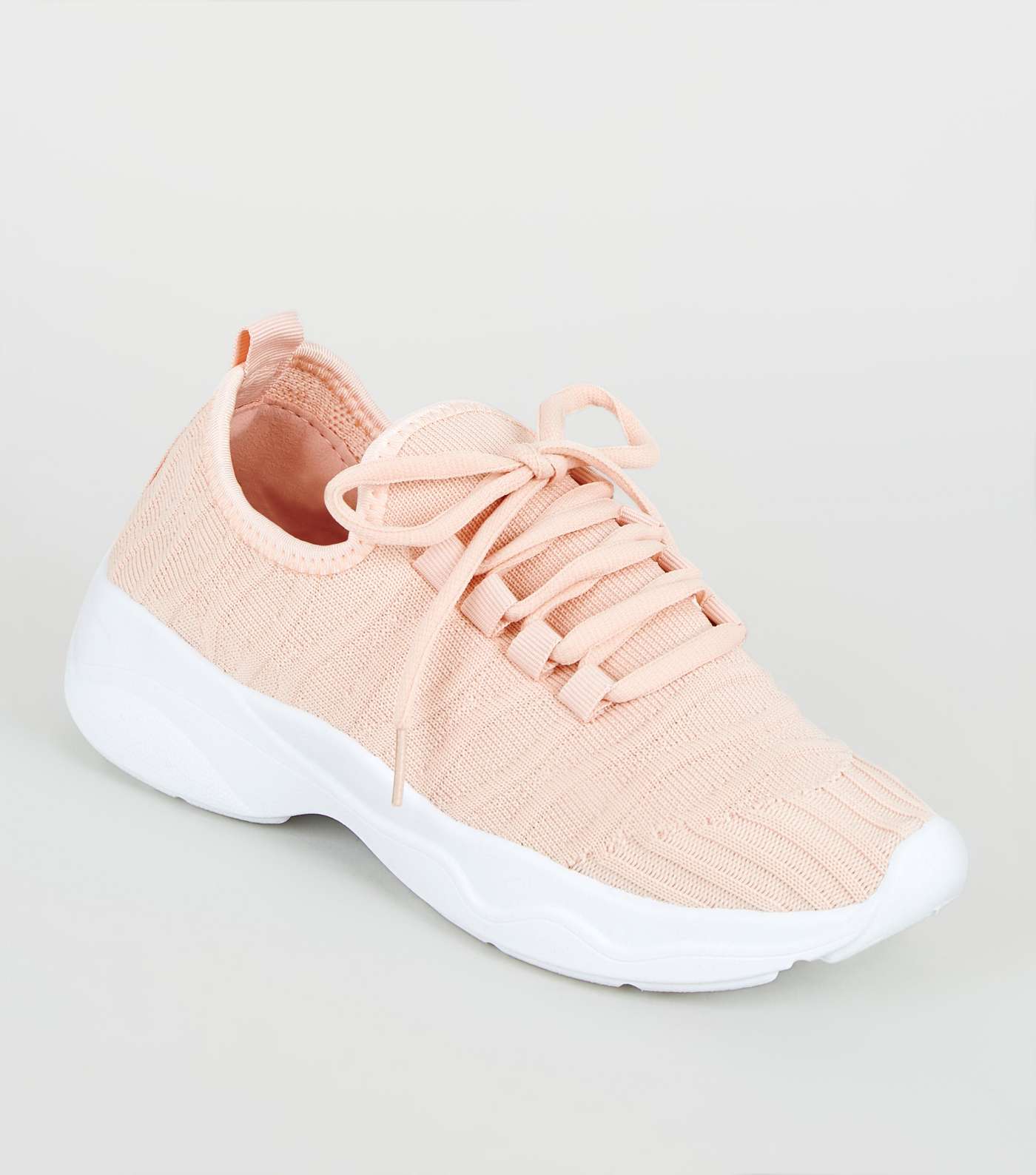 Girls Pale Pink Ribbed Knit Trainers