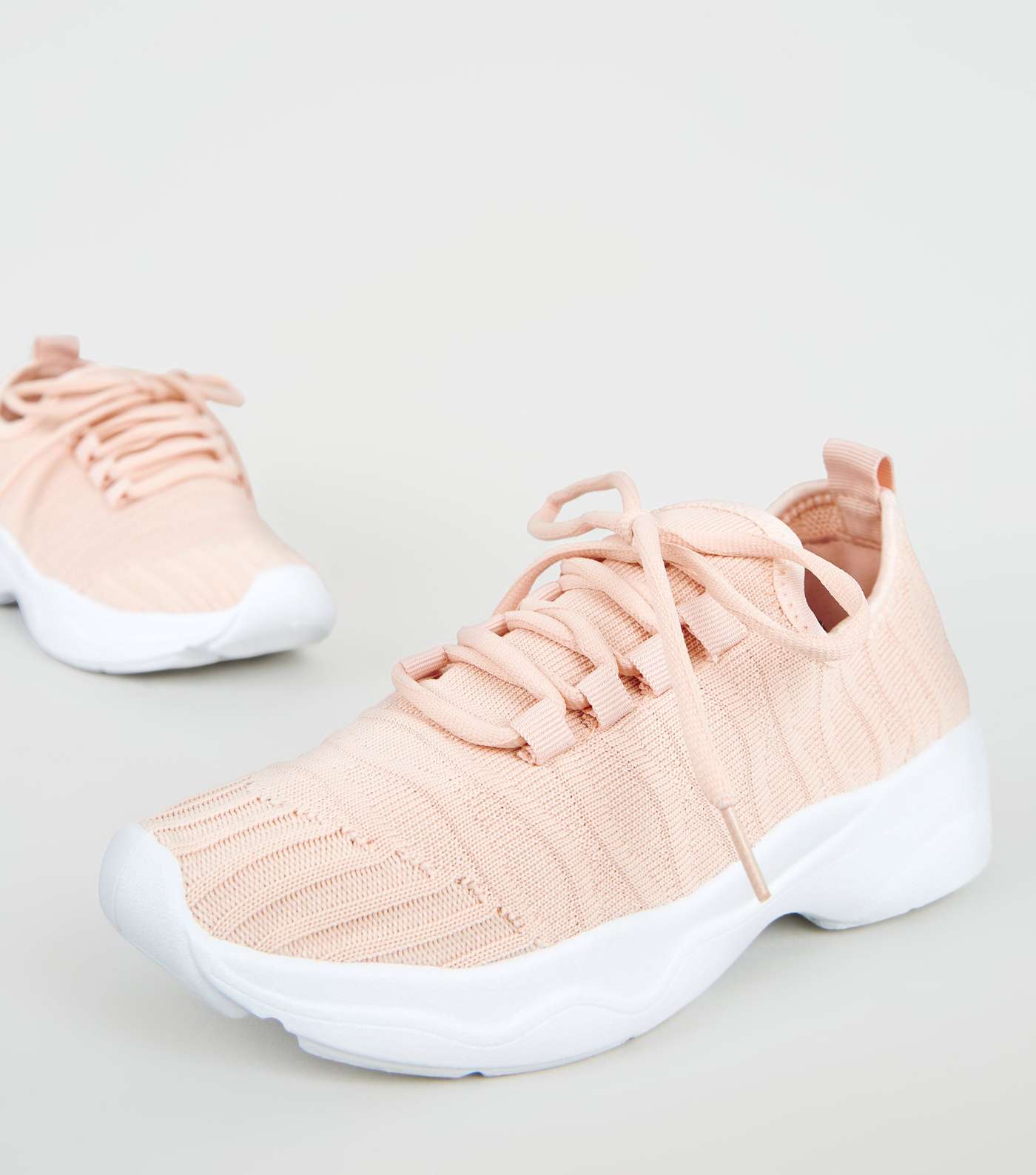 Girls Pale Pink Ribbed Knit Trainers Image 3