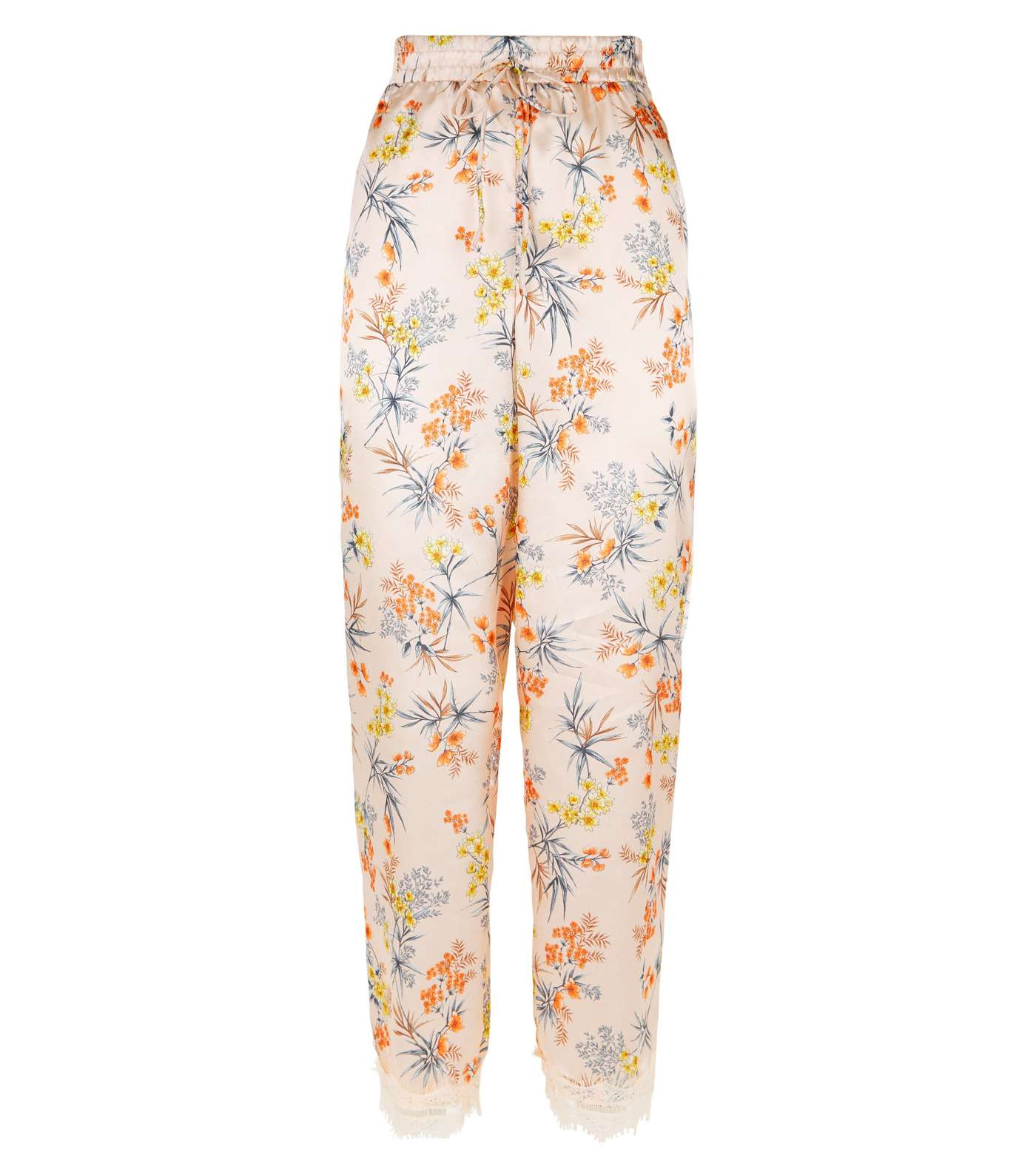 Pale Pink Floral Satin Trousers Image 4