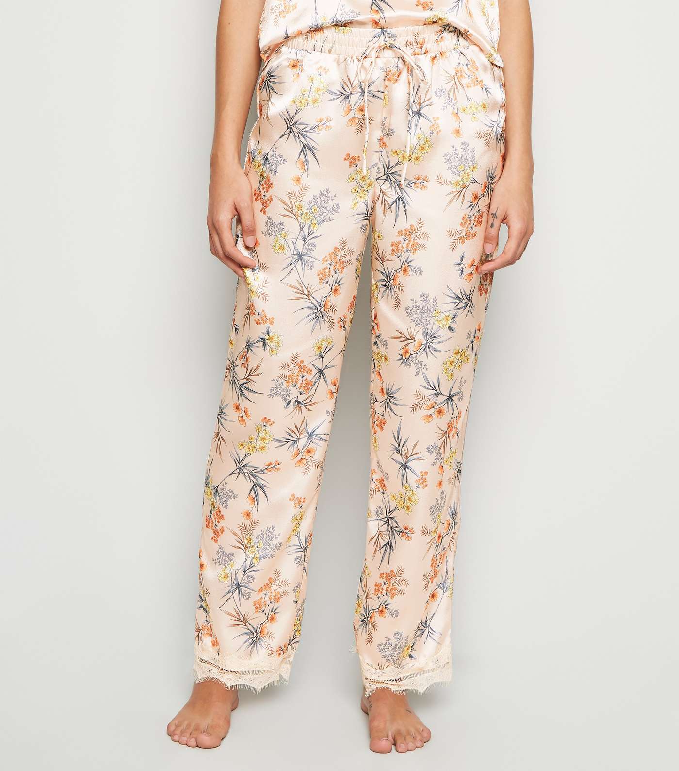 Pale Pink Floral Satin Trousers Image 2