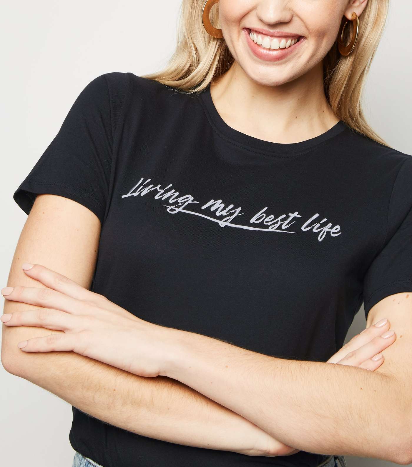 Black Living My Best Life Slogan T-Shirt Image 3