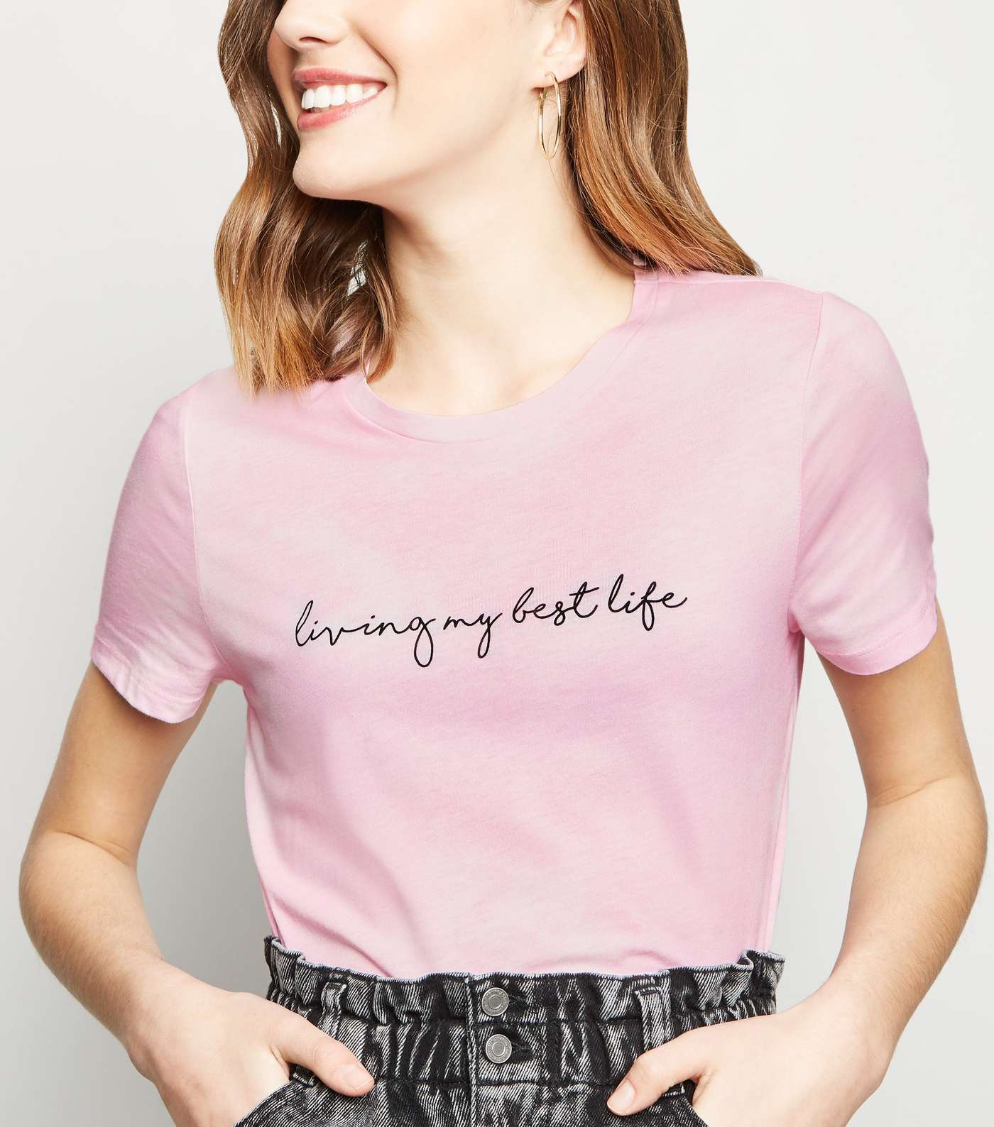 Pink Tie Dye Living My Best Life Slogan T-Shirt