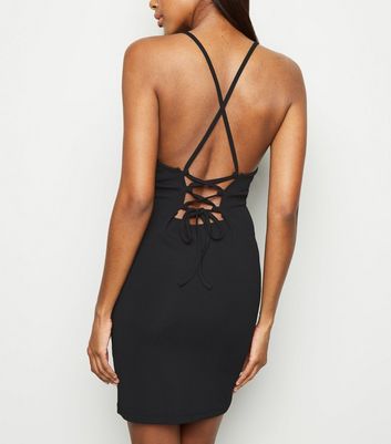Black Slinky Lace Up Back Bodycon Dress - Jalina – Rebellious Fashion