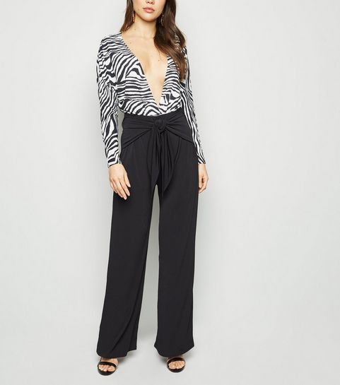 ... Black Belted Slinky Wide Leg Trousers ...