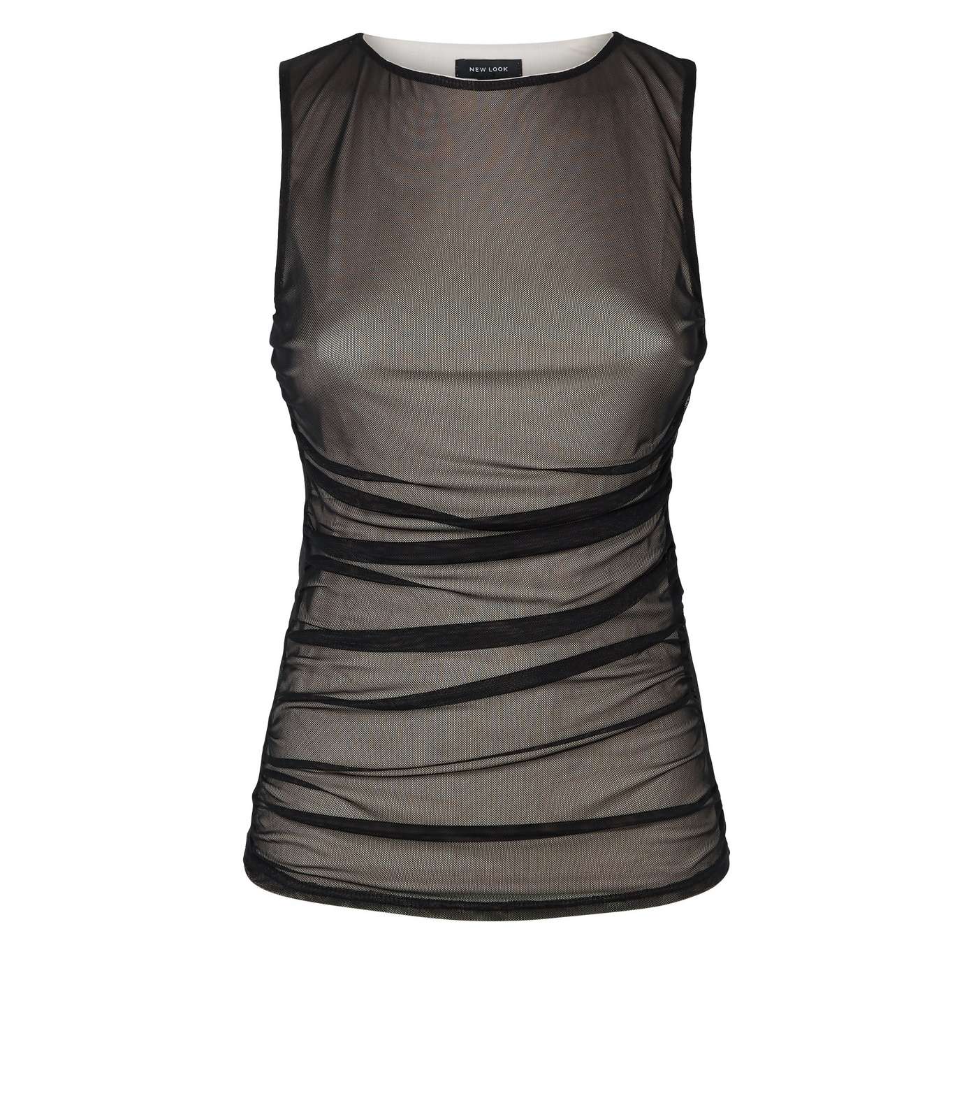 Black Mesh Ruched Front Top Image 4