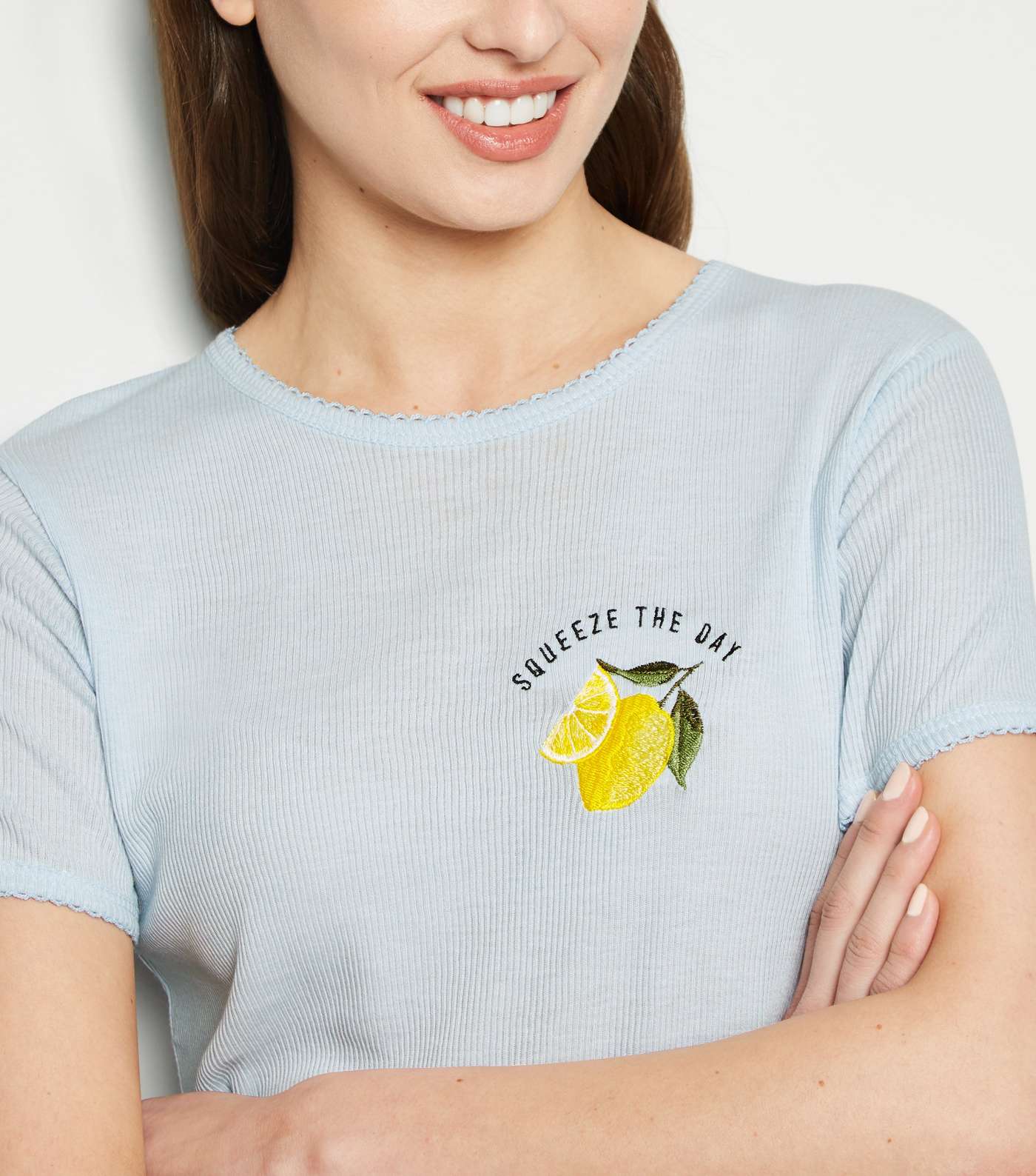 Pale Blue Lemon Slogan Jersey Pyjama Set Image 5