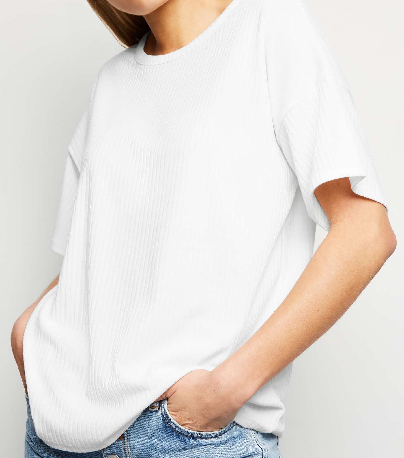 White Ribbed Boxy T-Shirt  Image 5