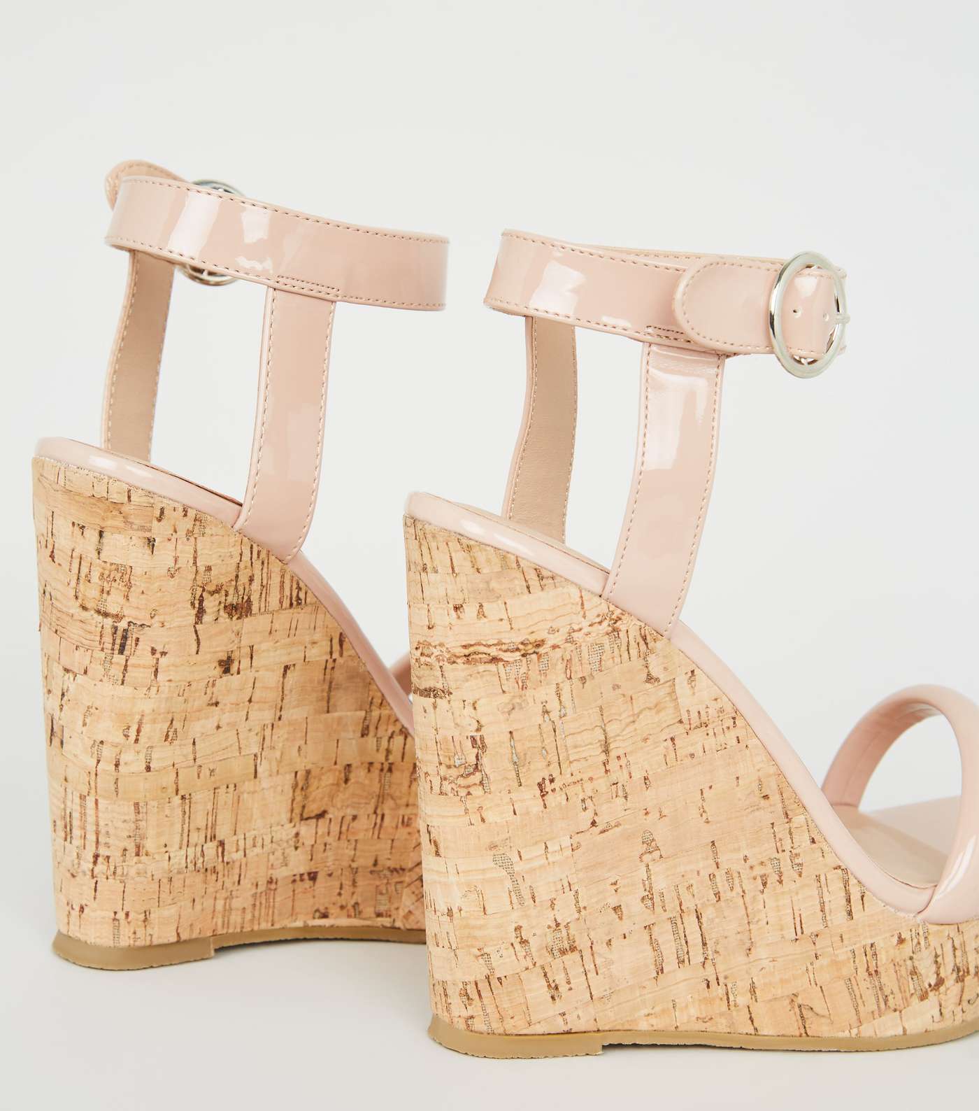 Nude Patent Tube Strap Cork Wedges Image 4