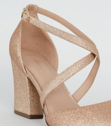 Wide Fit Rose Gold Glitter Block Heels 