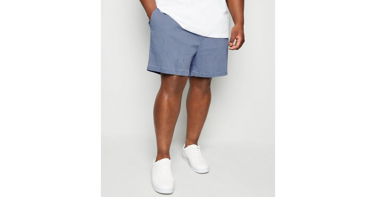 Plus Size Blue Vertical Stripe Drawstring Shorts | New Look