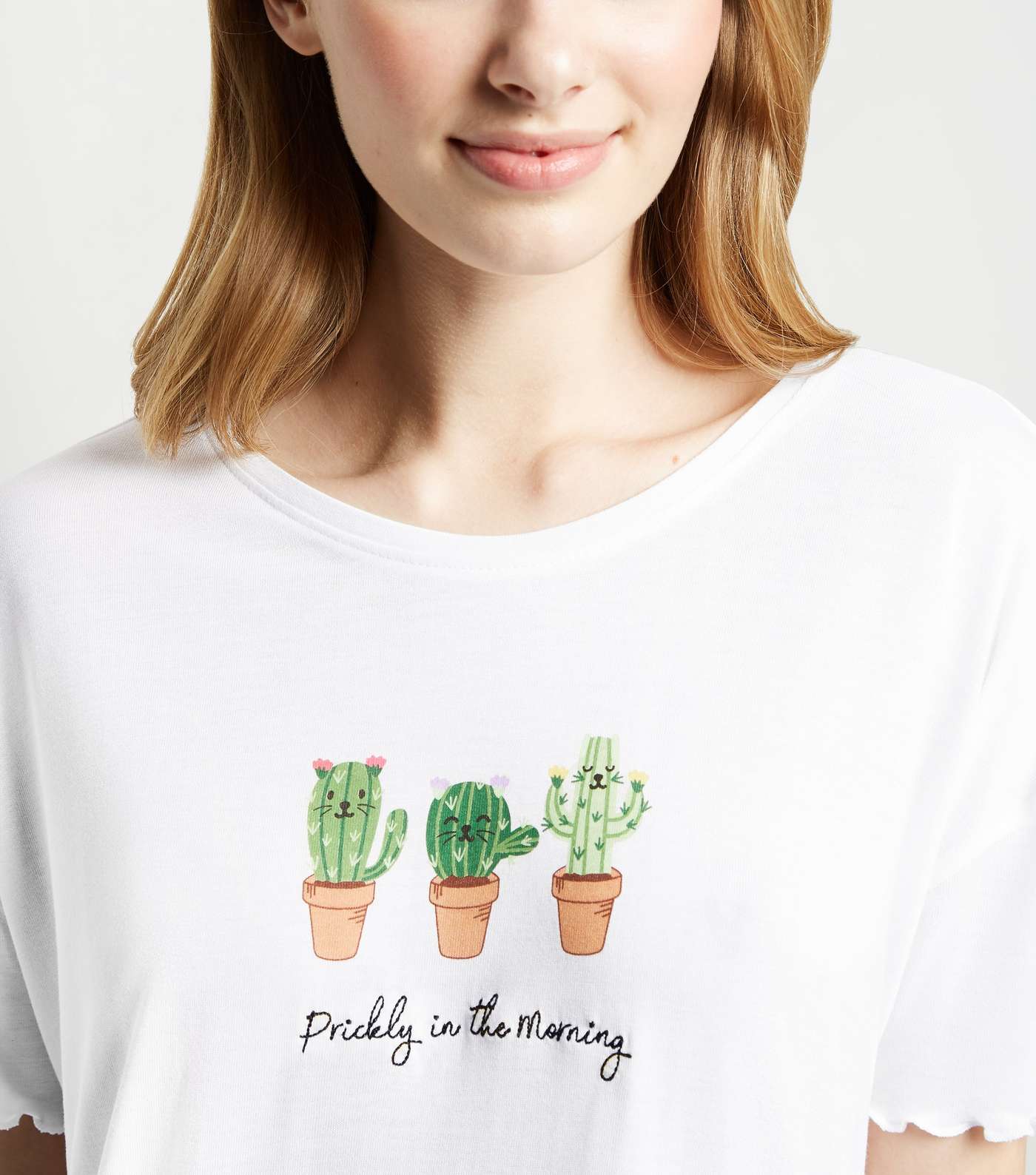 White Cactus Slogan Frill Trim Pyjama Set Image 5