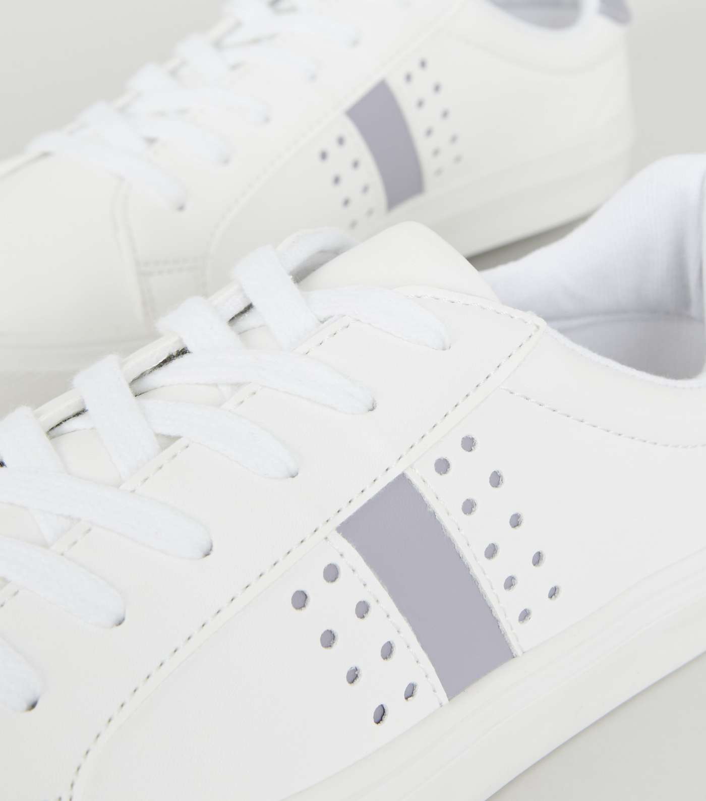 White Leather-Look Stripe Lace Up Trainers Image 4