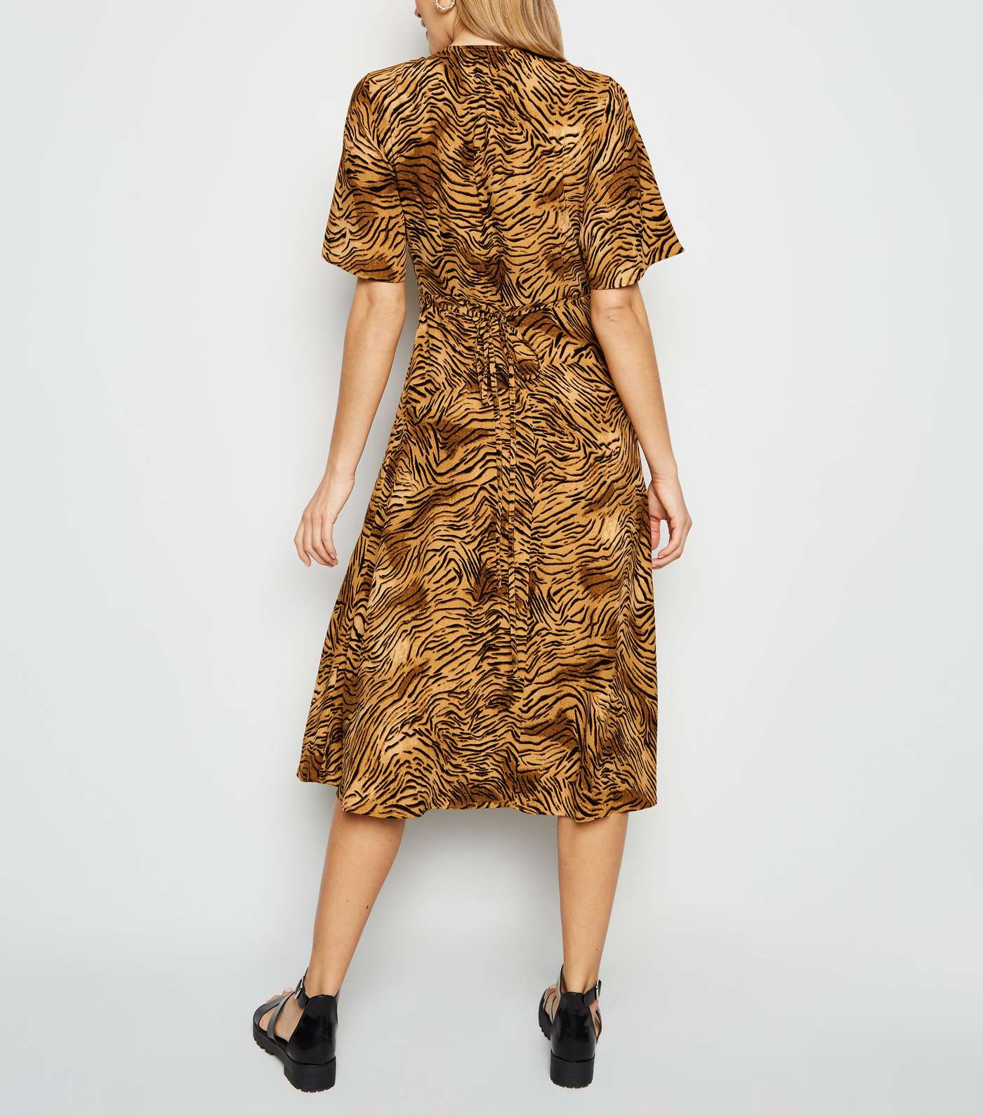 Brown Tiger Print Midi Wrap Dress Image 3