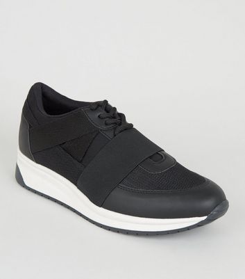 Black Strap Side Lace Up Trainers | New Look